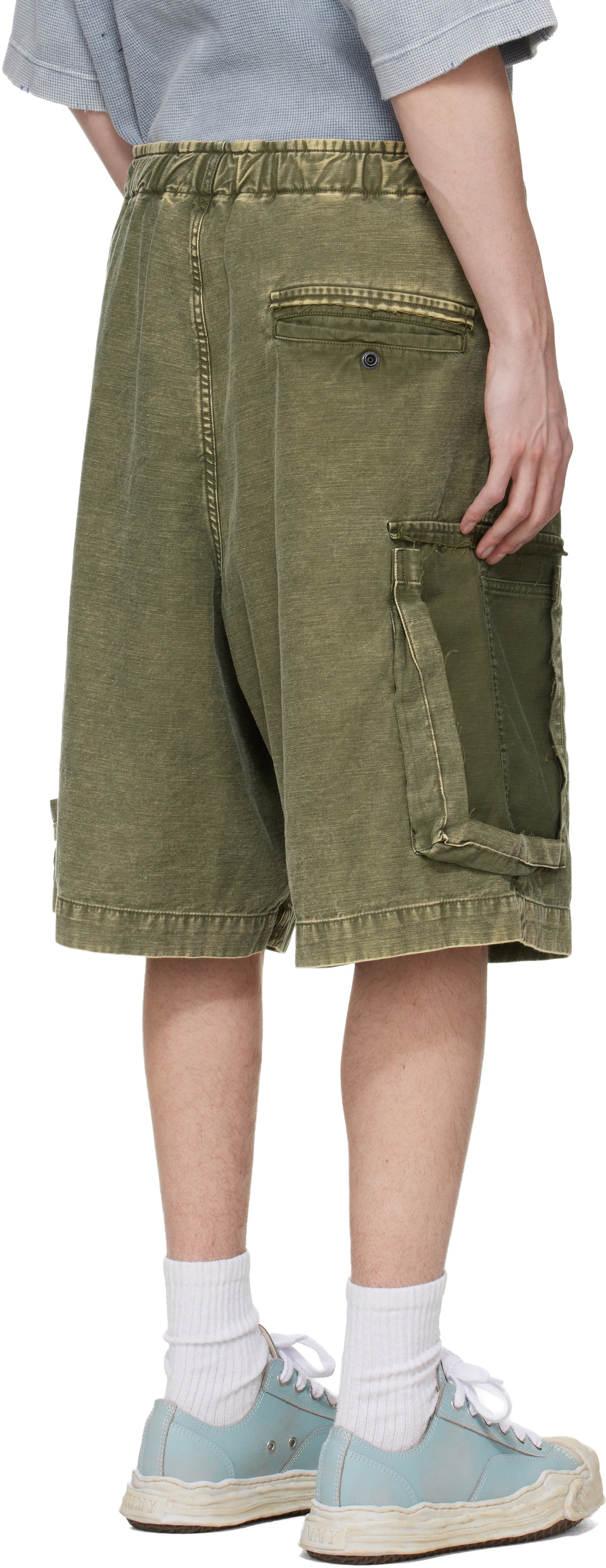 Maison MIHARA YASUHIRO Khaki Cotton Satin Cargo Shorts