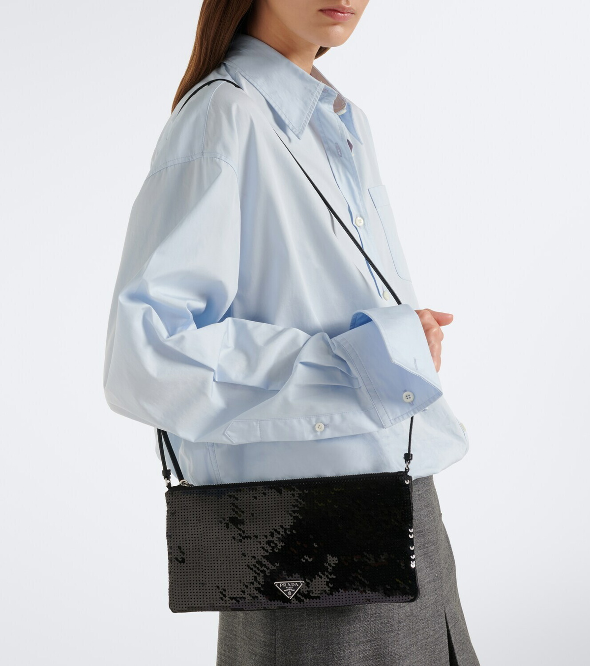 Prada Leather-trimmed sequined crossbody bag