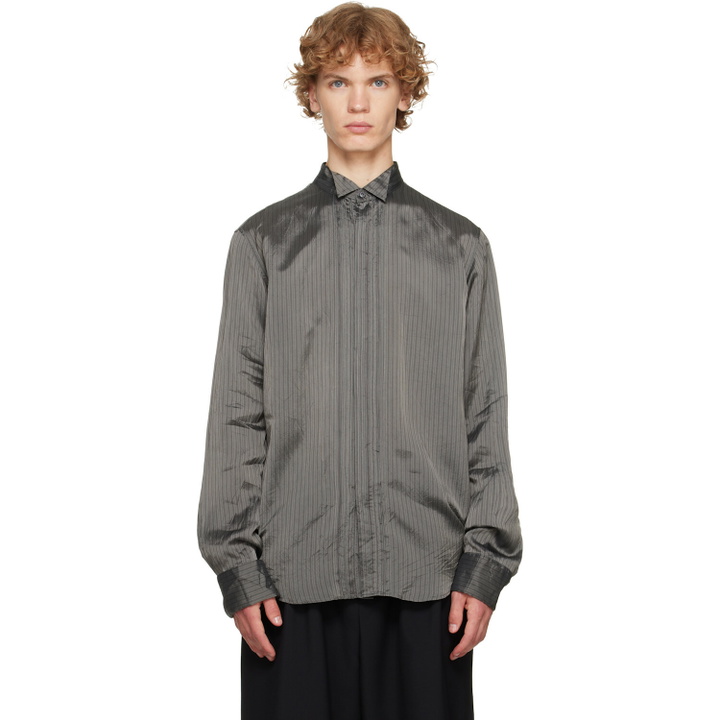 Photo: Dries Van Noten Gray & Burgundy Pinstripe Shirt