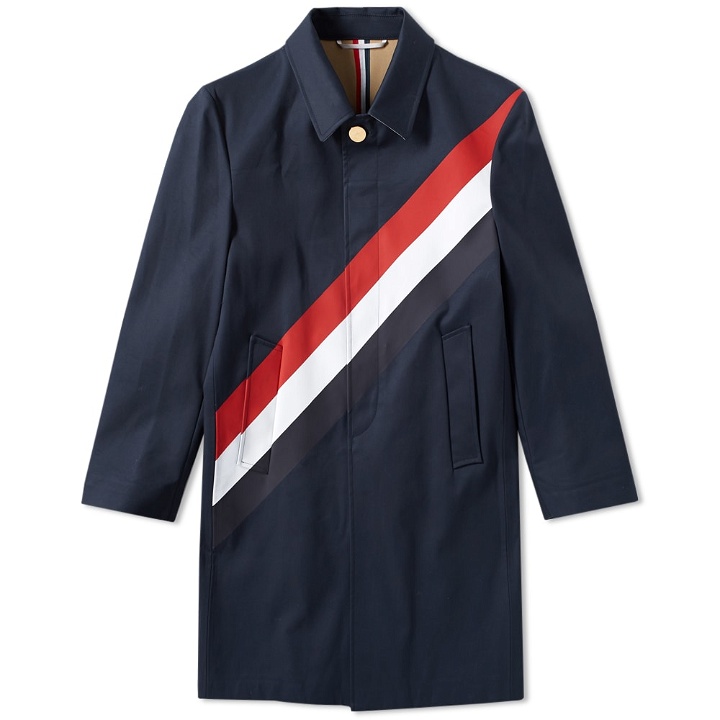 Photo: Thom Browne Diagonal Stripe Mackintosh Coat
