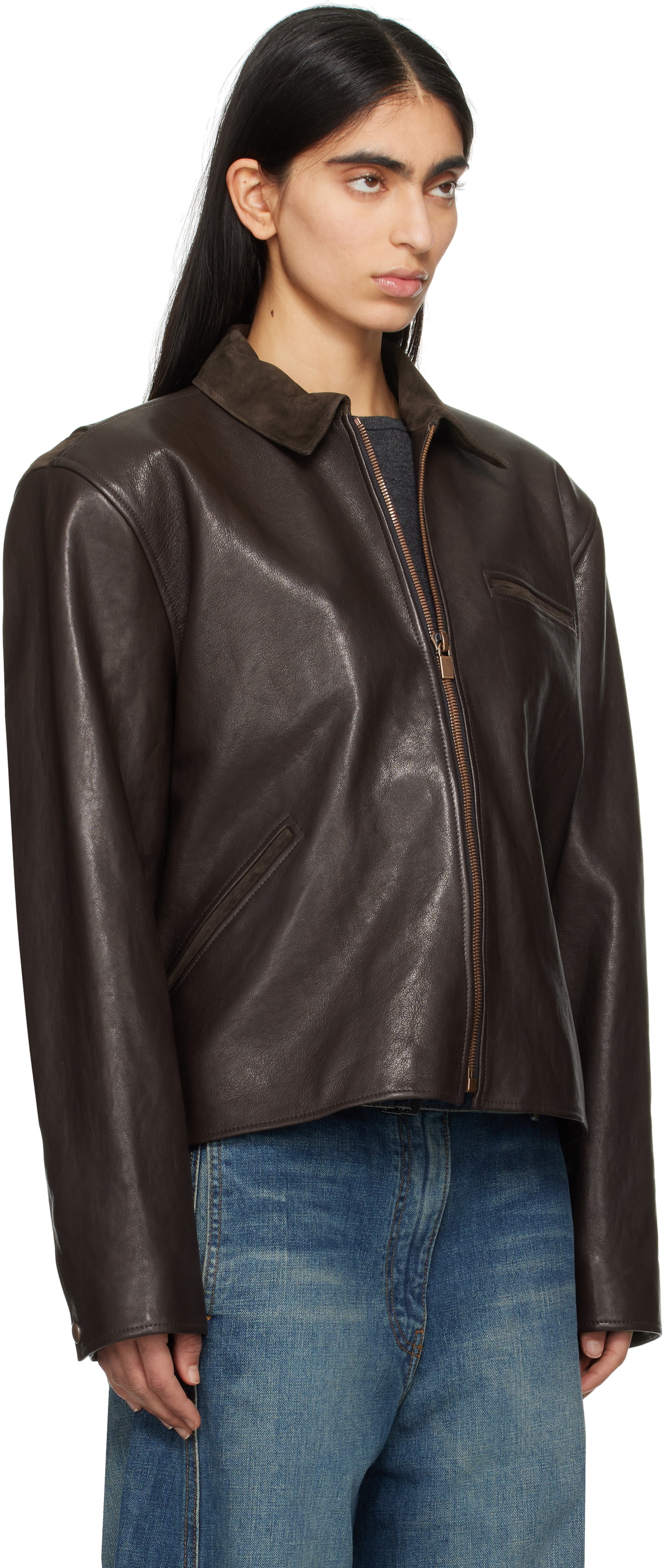 Magda Butrym Brown Zip Leather Jacket