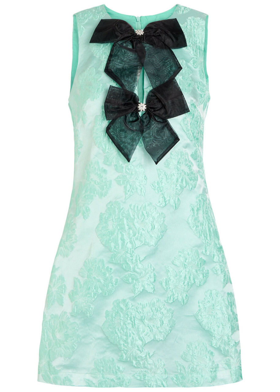 Sister Jane Waters Edge Bow-appliquéd Cloqué Mini Dress Blue