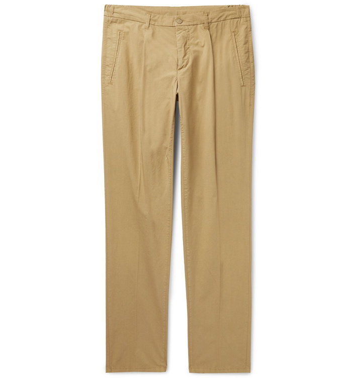 Photo: Altea - Tapered Pleated Stretch-Cotton Trousers - Brown