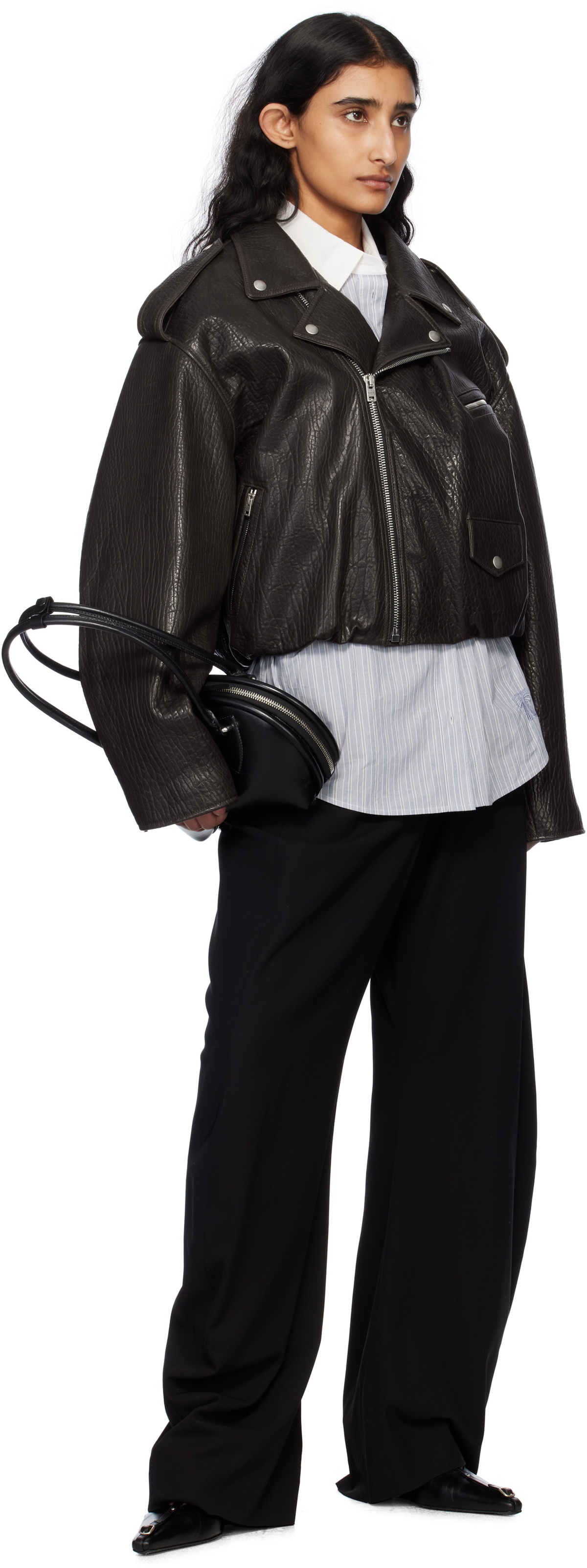 Acne Studios Brown Lambskin Leather Biker Jacket