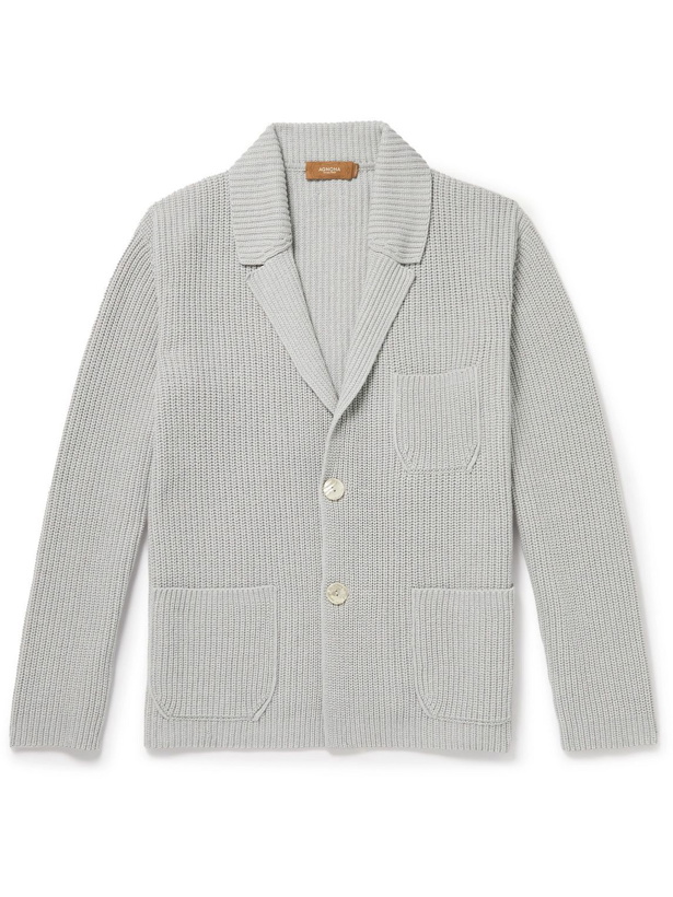 Photo: Agnona - Ribbed Cashmere and Cotton-Blend Cardigan - Gray