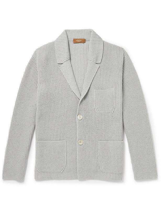 Photo: Agnona - Ribbed Cashmere and Cotton-Blend Cardigan - Gray