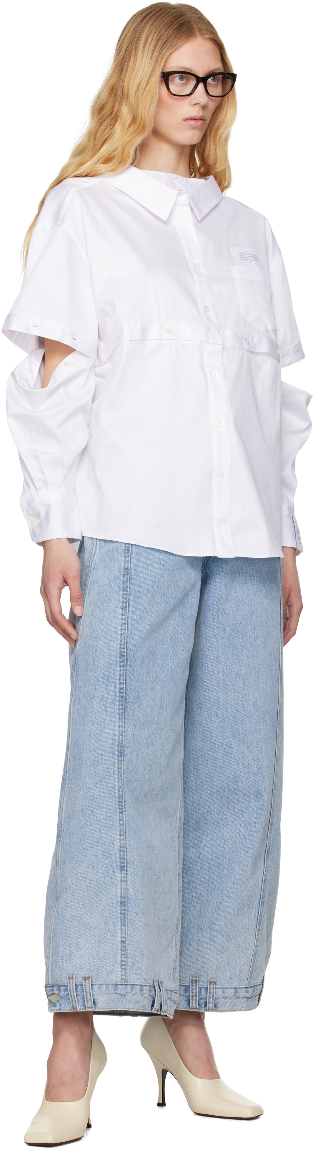 Rokh White Multi Button Broken Shirt