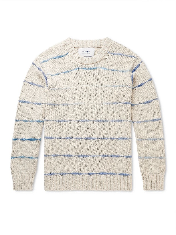 Photo: NN07 - Brady Striped Cotton and Linen-Blend Sweater - Neutrals