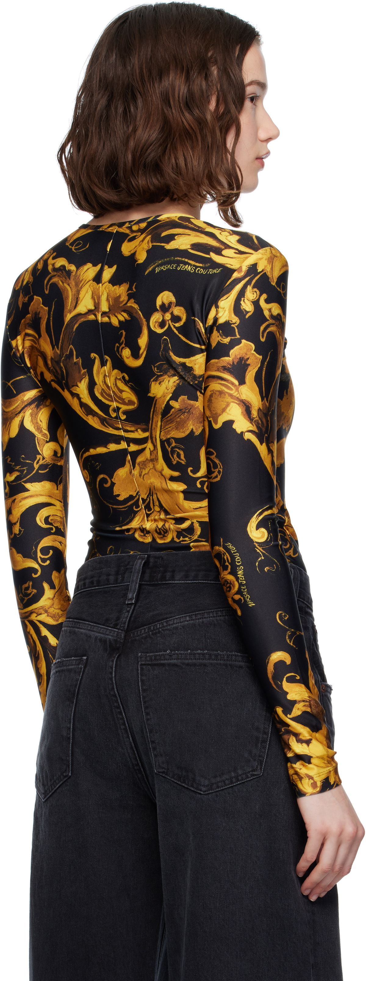 Versace Jeans Couture Black & Gold Lycra Bodysuit