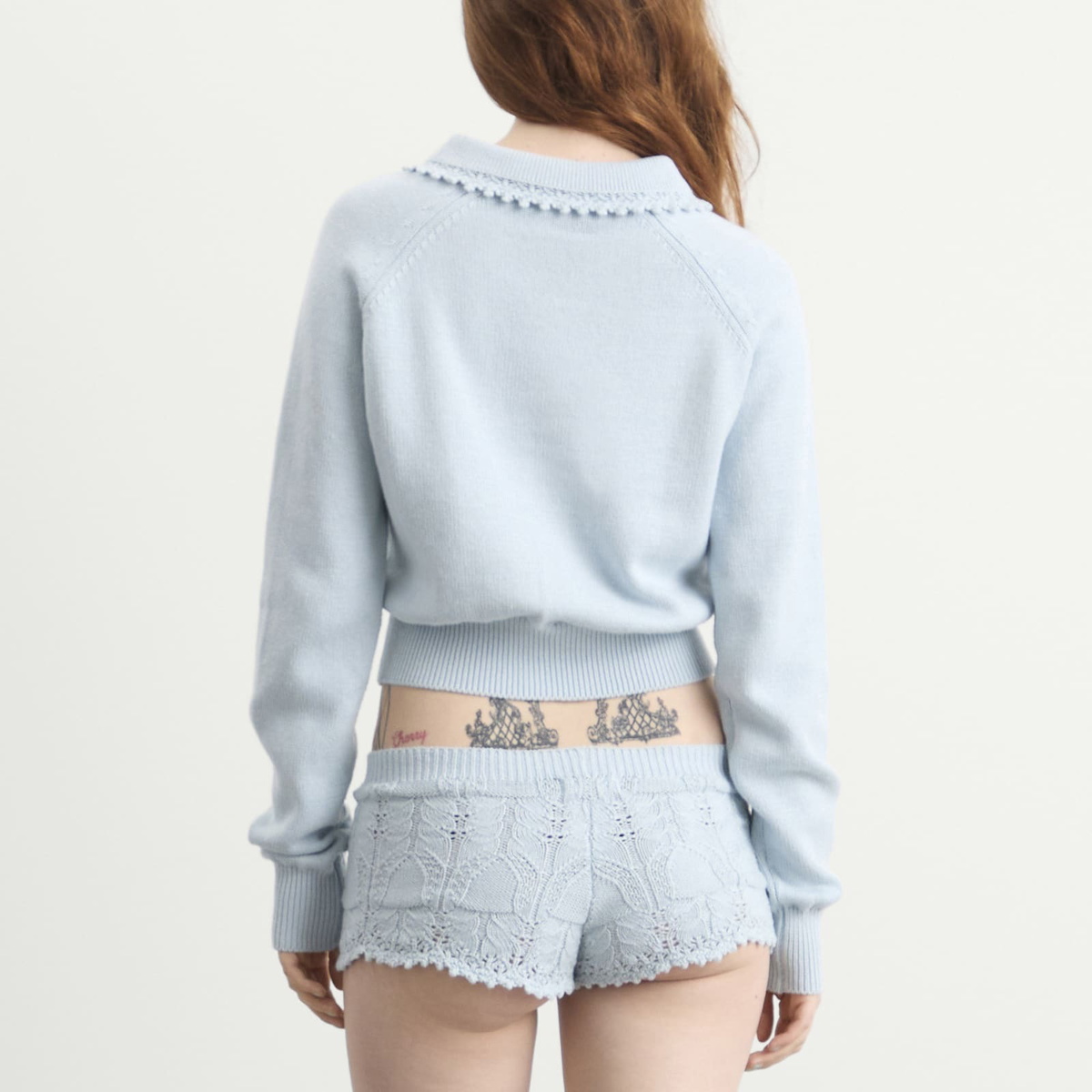 My Mum Made It Women's Buttoned Lace Knit Pullover in Bluewish
