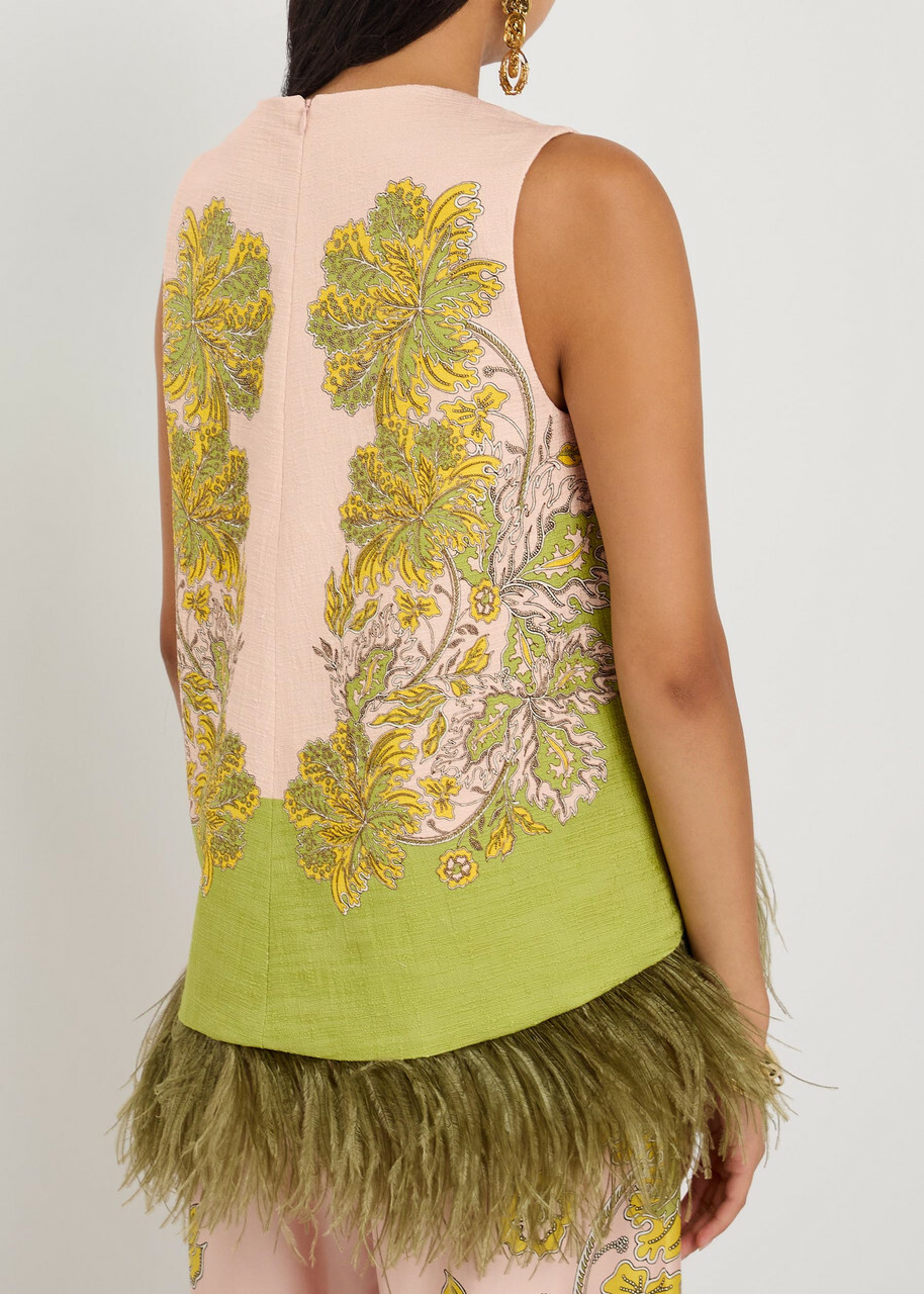 LA Double J La Scala Feather-trim Woven top Pink