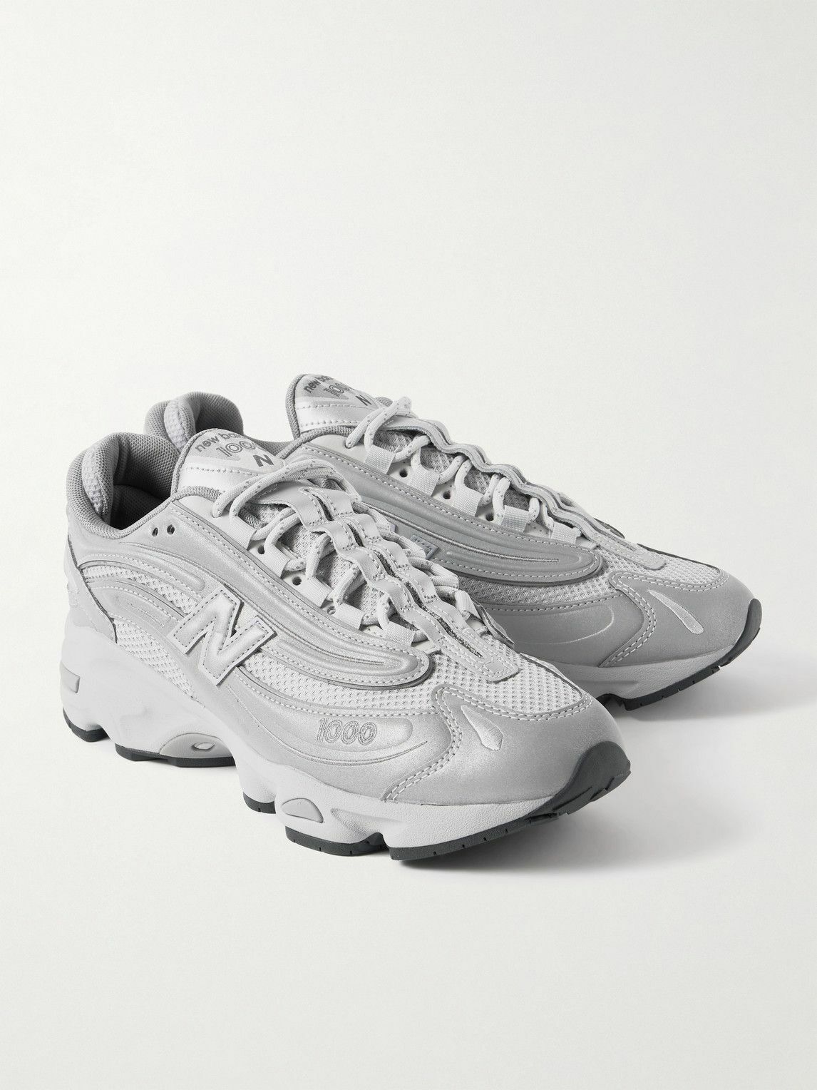 New Balance - M1000 Embroidered Faux Leather and Mesh Sneakers