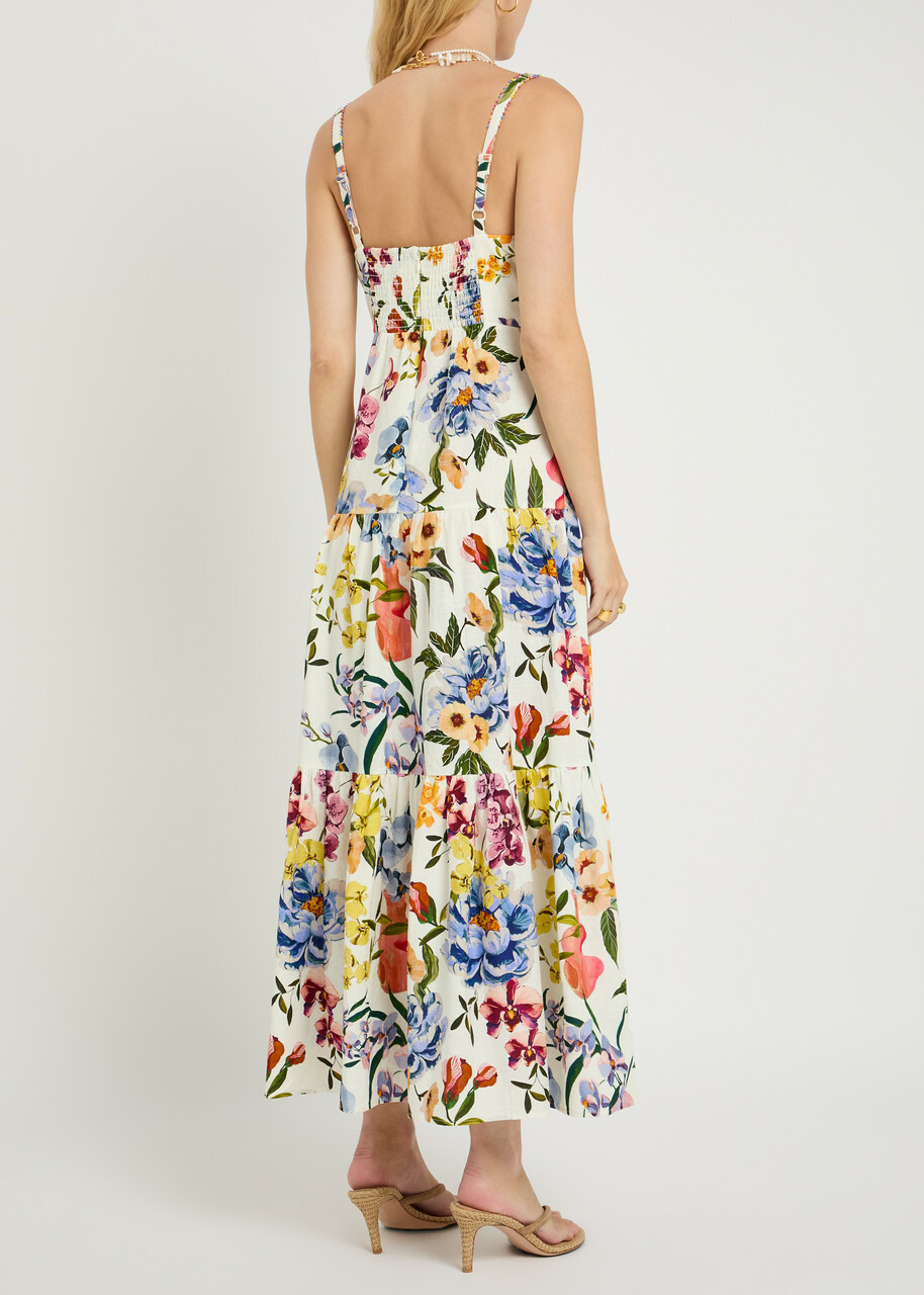 Farm Rio Greek Garden Printed Linen-blend Maxi Dress White