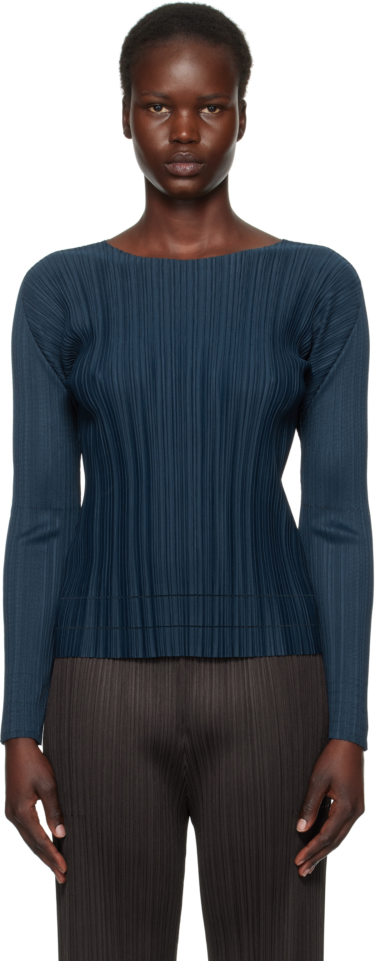 PLEATS PLEASE ISSEY MIYAKE Navy Soft Pleats Top Pleats PLEATS PLEASE ISSEY MIYAKE Navy Soft Pleats Top Pleats