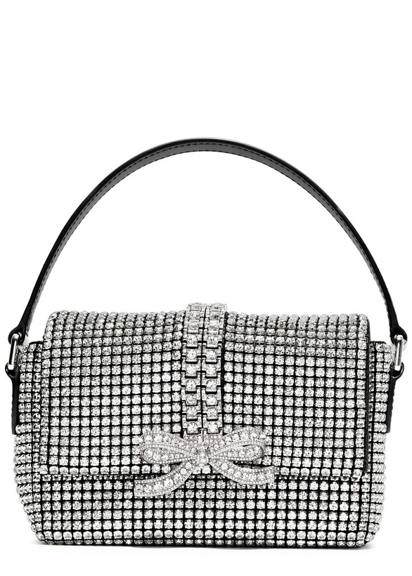 Photo: Self-portrait Micro Crystal-embellished top Handle bag - Silver - One Size
