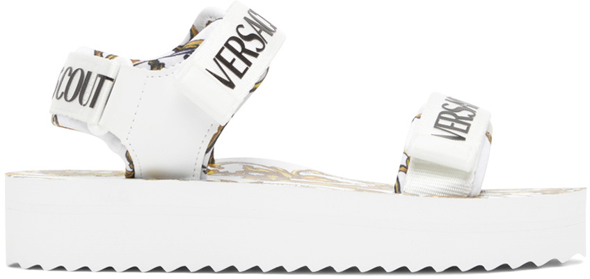 【関税&送料込】Versace Jeans Couture Sandal With Logo Versace Jeans Couture White & Gold Garland Logo Sandals Versace