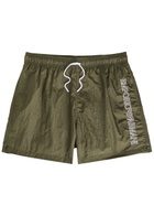 Emporio Armani Logo-embroidered Crinkled Nylon Swim Shorts Olive