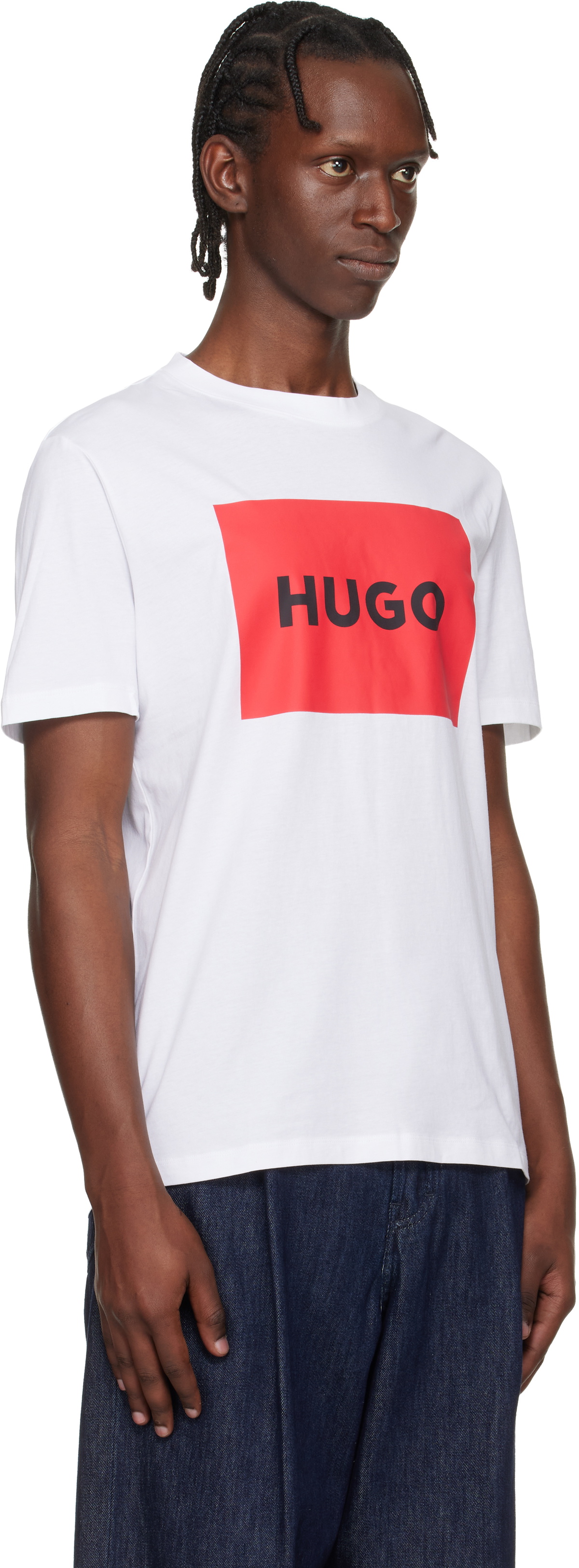 Hugo White Regular-Fit Logo-Print T-shirt