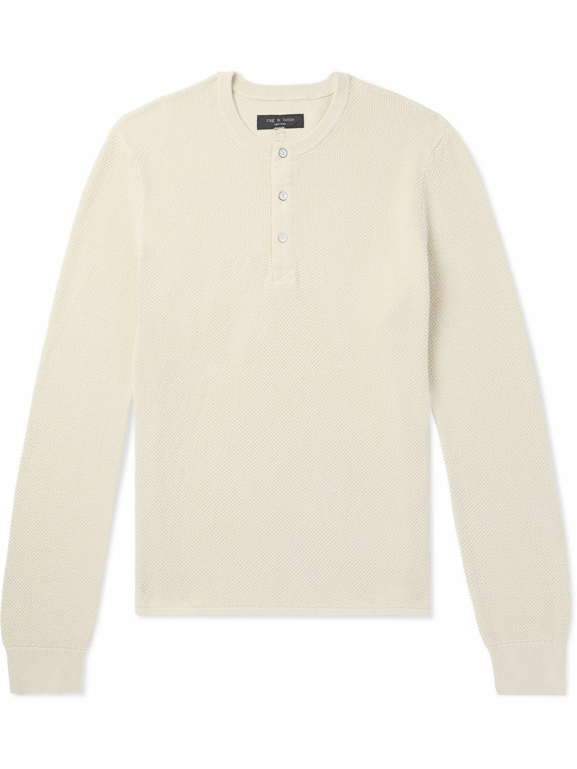 Rag & Bone - Dexter Honeycomb-Knit Organic Cotton Henley T-Shirt - Neutrals