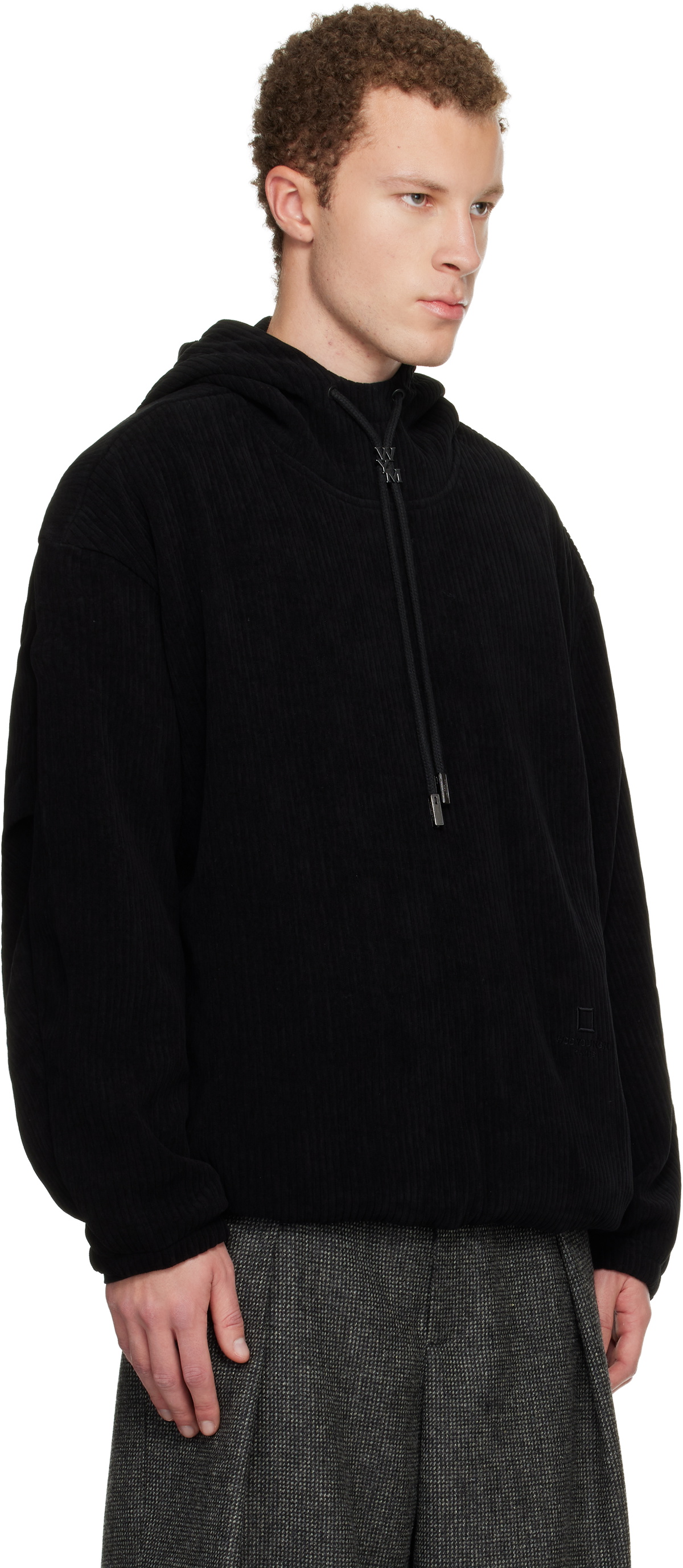 WOOYOUNGMI Black Ribbed Hoodie Wooyoungmi