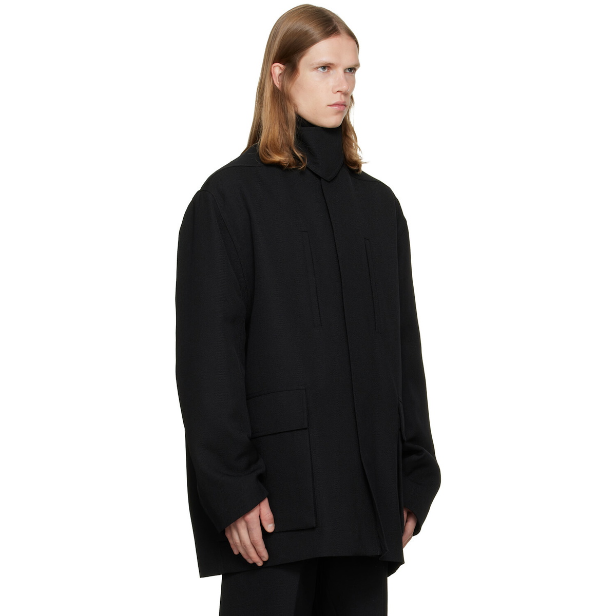 Rick Owens Black Tower Collared Mac Coat