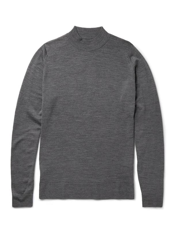 Photo: John Smedley - Funnel-Neck New Wool Sweater - Gray