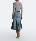 Erdem Floral-appliqué denim midi skirt