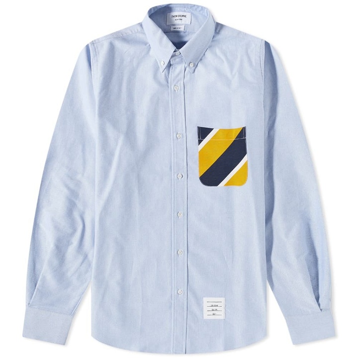 Photo: Thom Browne Men's Tie Silk Pocket Button Down Shirt in Light Blue