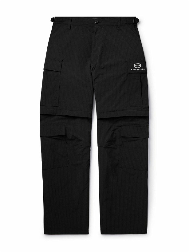 Photo: Balenciaga - Wide-Leg Logo-Embroidered Ripstop Cargo Trousers - Black