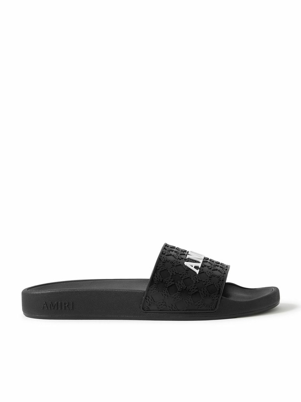 Photo: AMIRI - Logo-Appliquéd Embossed Rubber Slides - Black