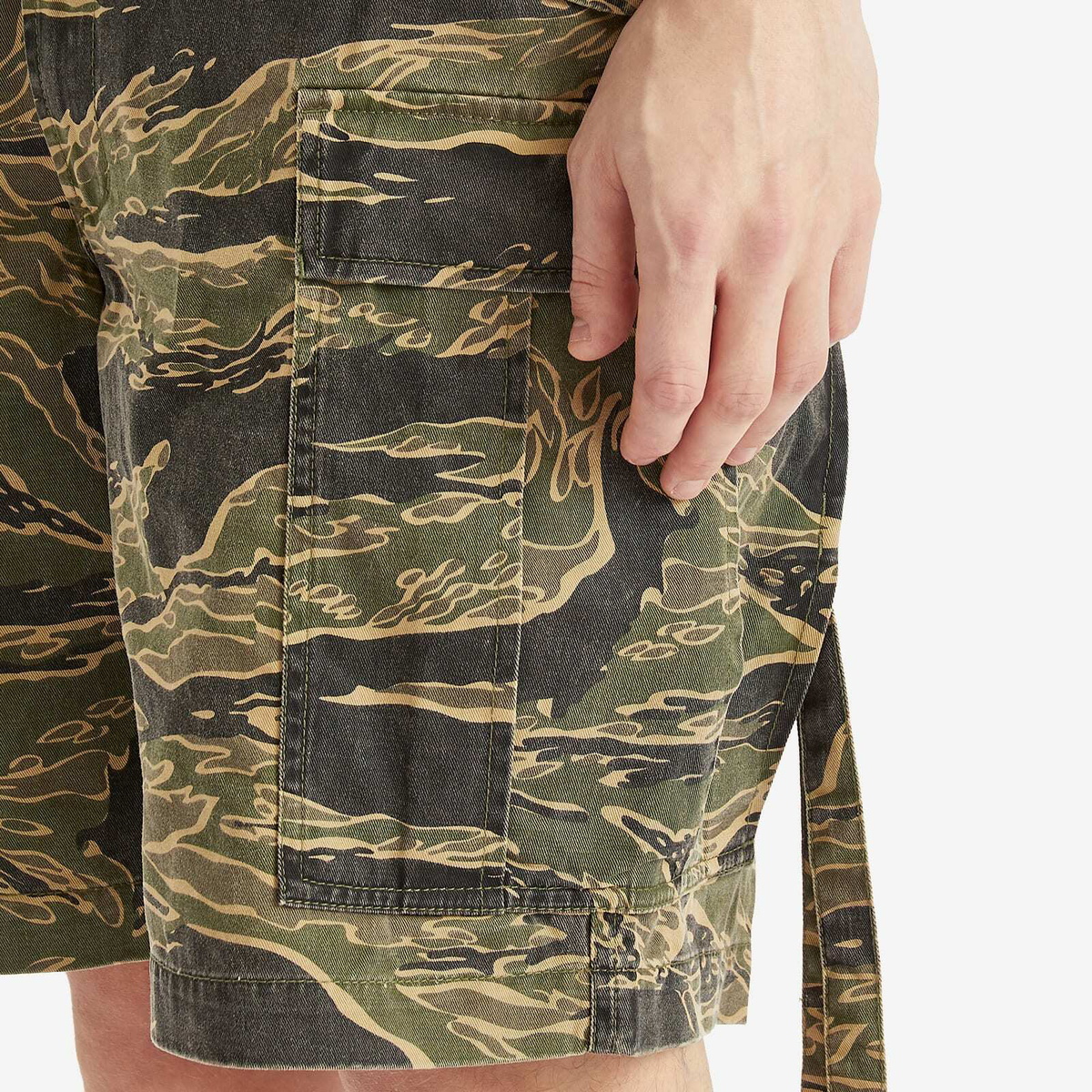 Maharishi Men's Tiger Camo Loose Cargo Shorts in Mint Gold