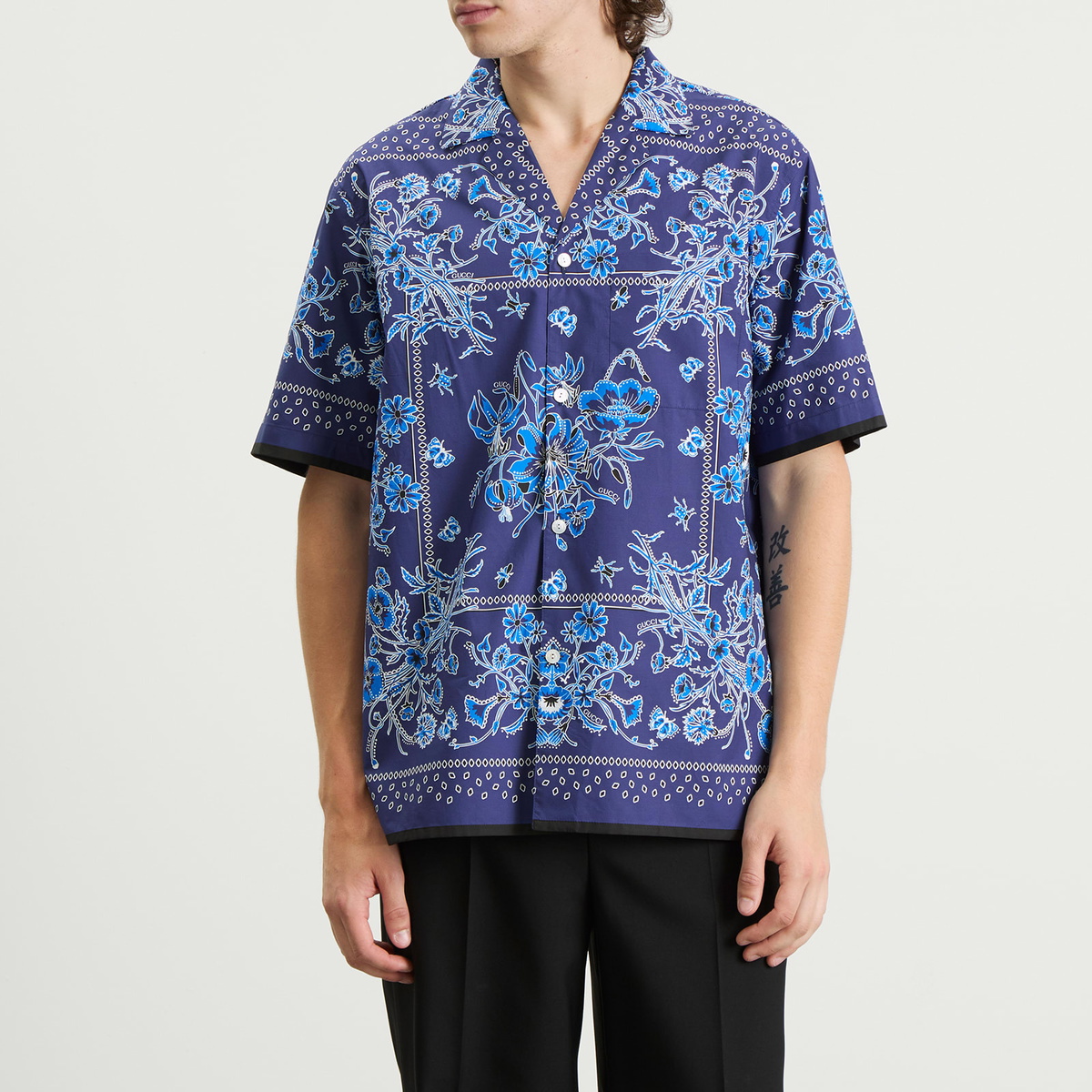 Gucci Men's Flower Bandana Print Shirt in Blue Gucci