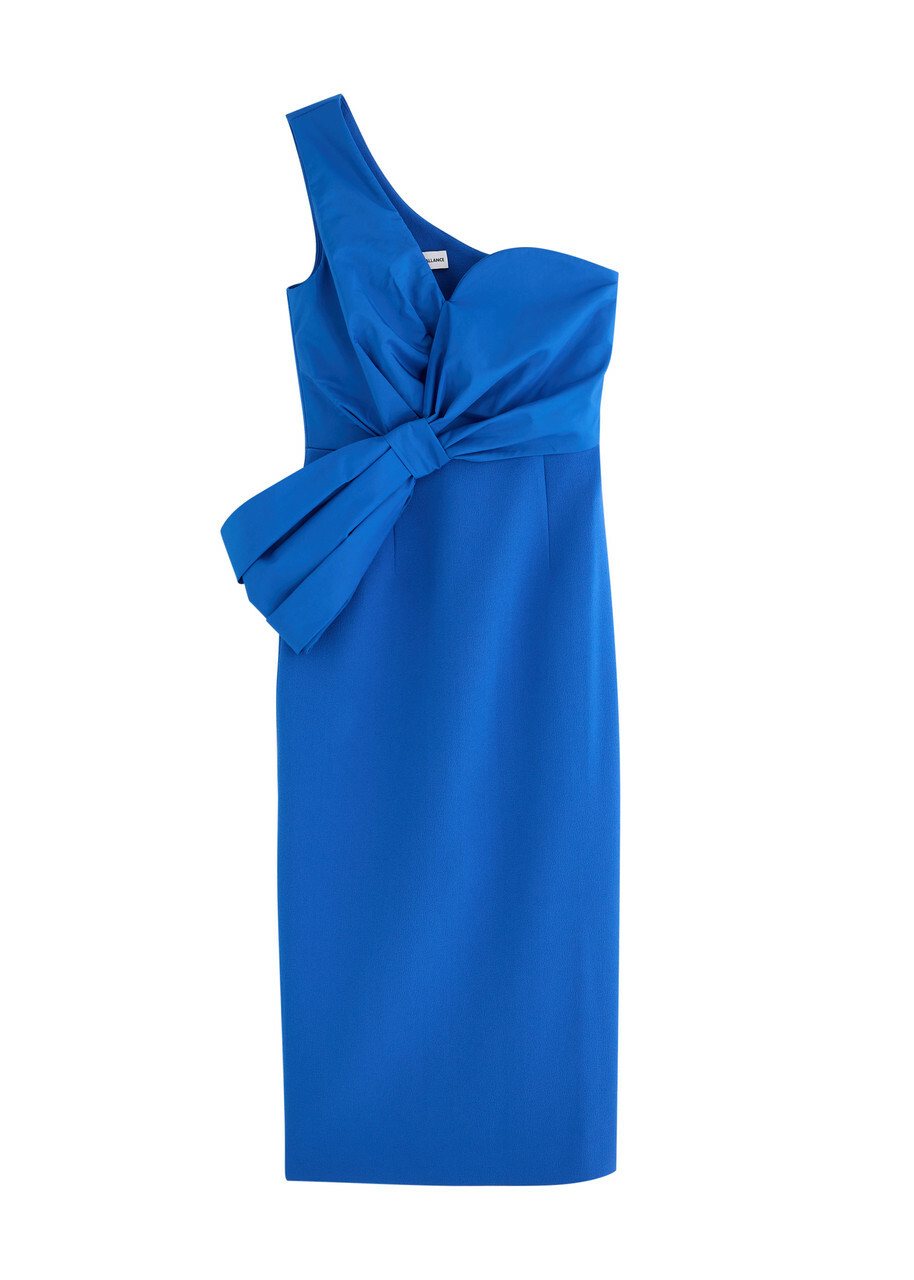 open lace back dress Crisp One-Shoulder Midi Dress with Bow main image 0