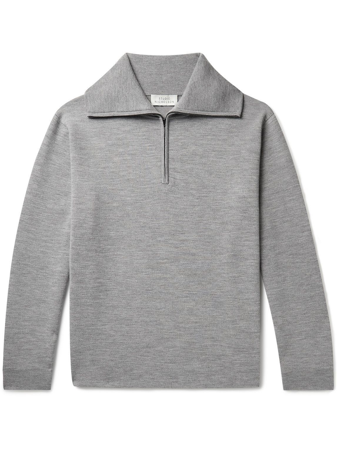 トップス STUDIO NICHOLSON 5GG BOILED HALF ZIP Studio Nicholson - Teith Merino Wool Half-Zip Sweater - Gray
