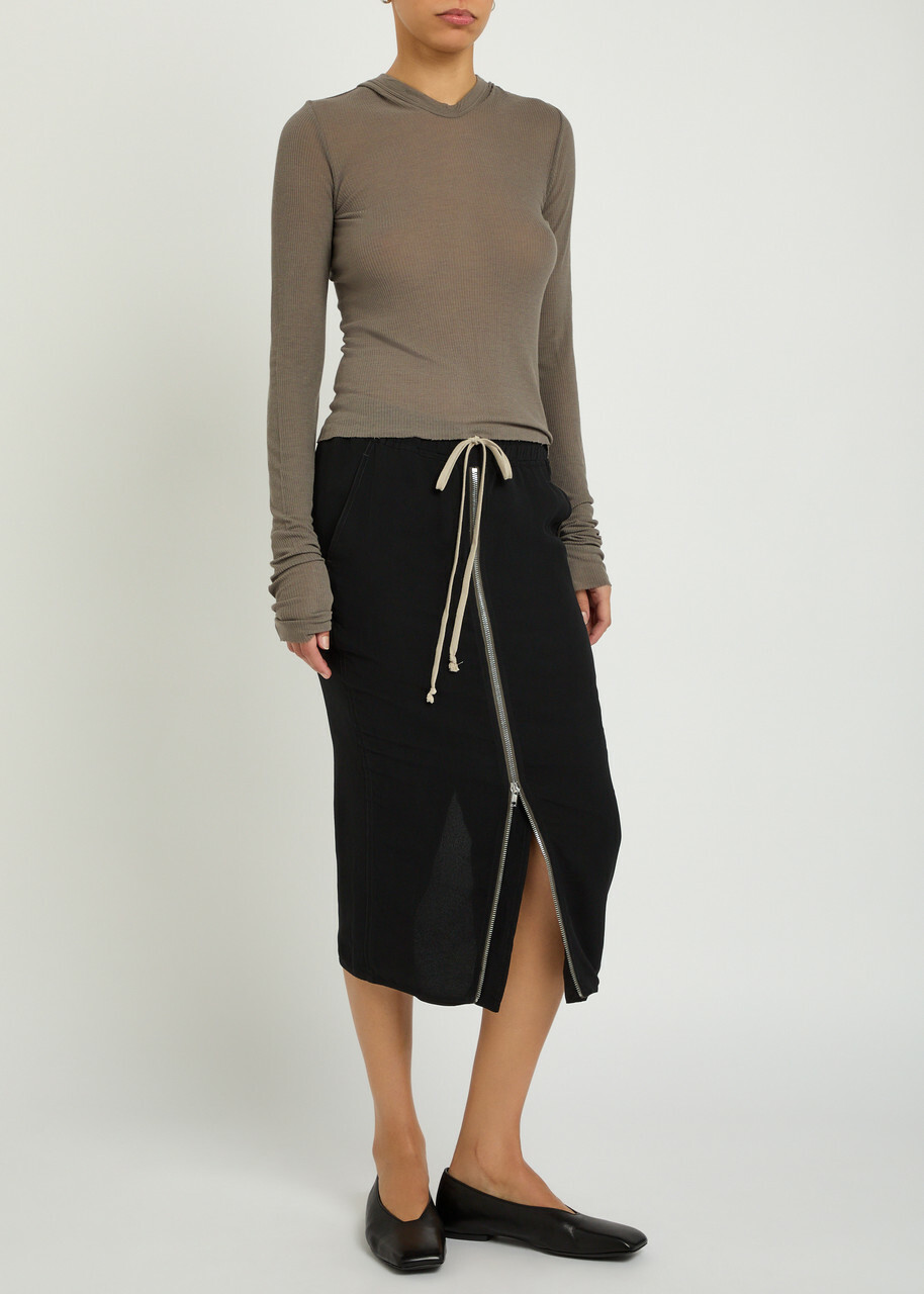 Rick Owens Drawstring Silk-georgette Midi Skirt Black