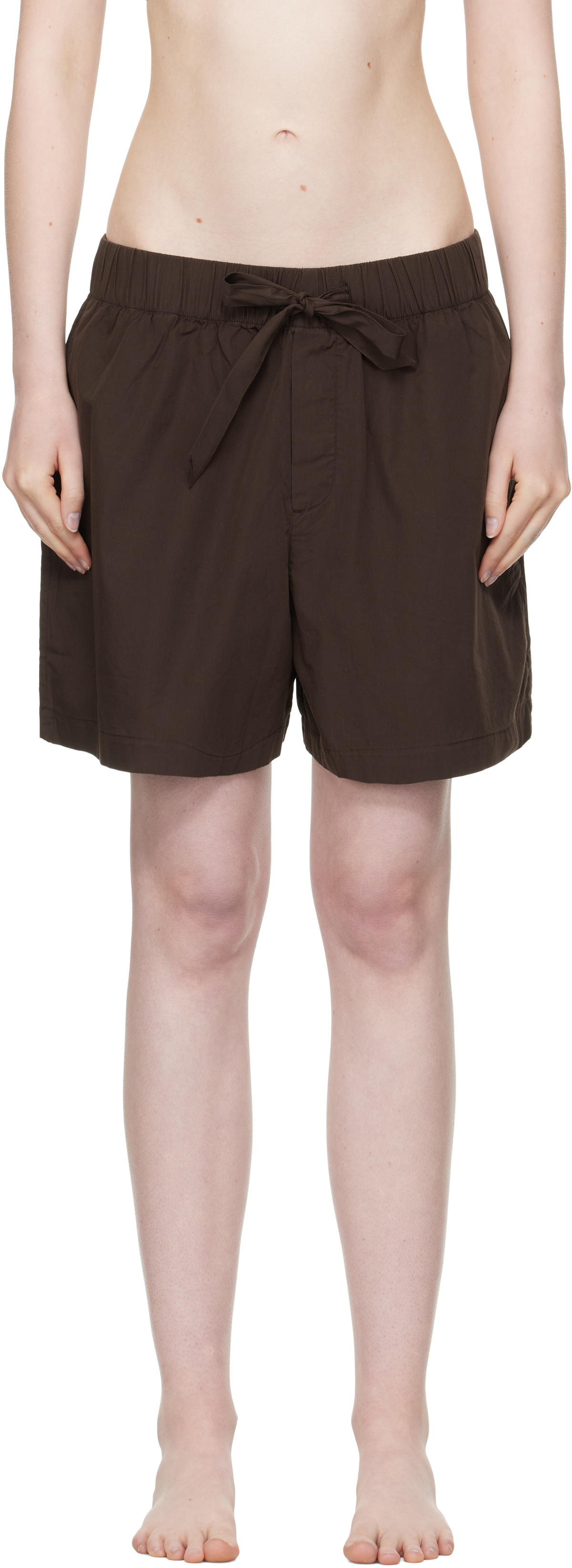 Tekla Brown Poplin Pyjama Shorts