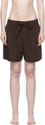 Tekla Brown Poplin Pyjama Shorts