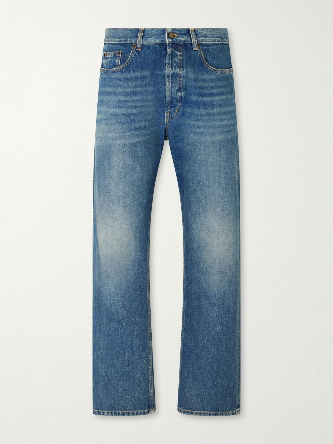 SAINT LAURENT - Straight-Leg Distressed Jeans - Blue