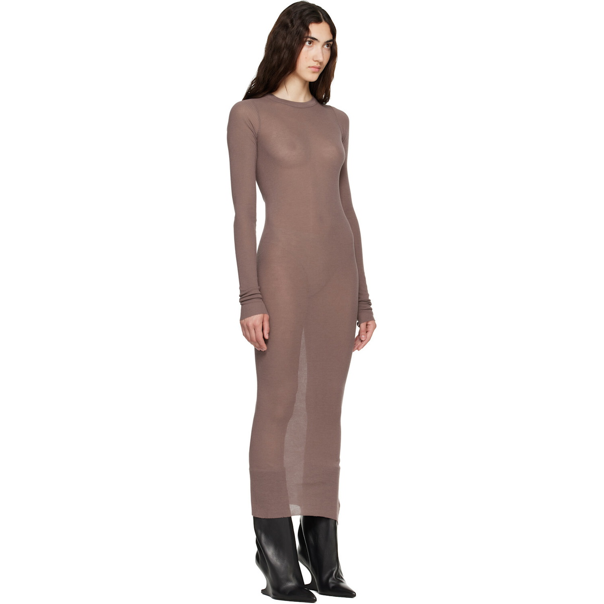 Rick Owens Purple Tower Rib LS Midi Dress