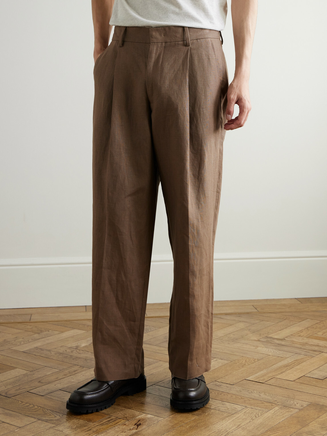 NN07 - Kay 1454 Straight-Leg Pleated Linen Trousers - Brown