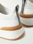 Brunello Cucinelli - Leather and Rubber-Trimmed Stretch-Knit Sneakers - White