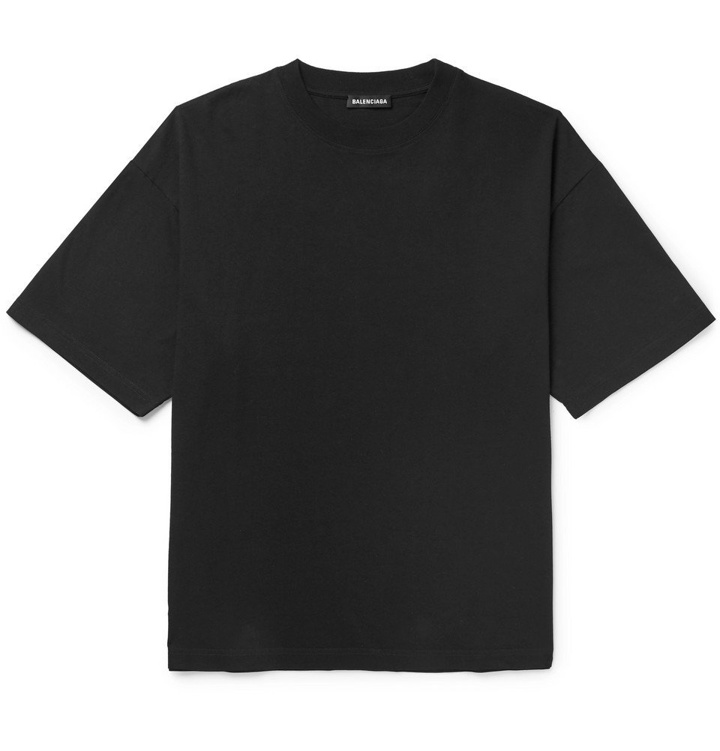 Photo: Balenciaga - Oversized Embroidered Cotton-Jersey T-Shirt - Men - Black