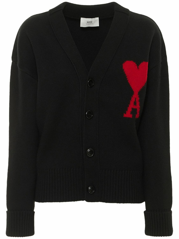 Photo: AMI PARIS Logo Felted Wool Cardigan