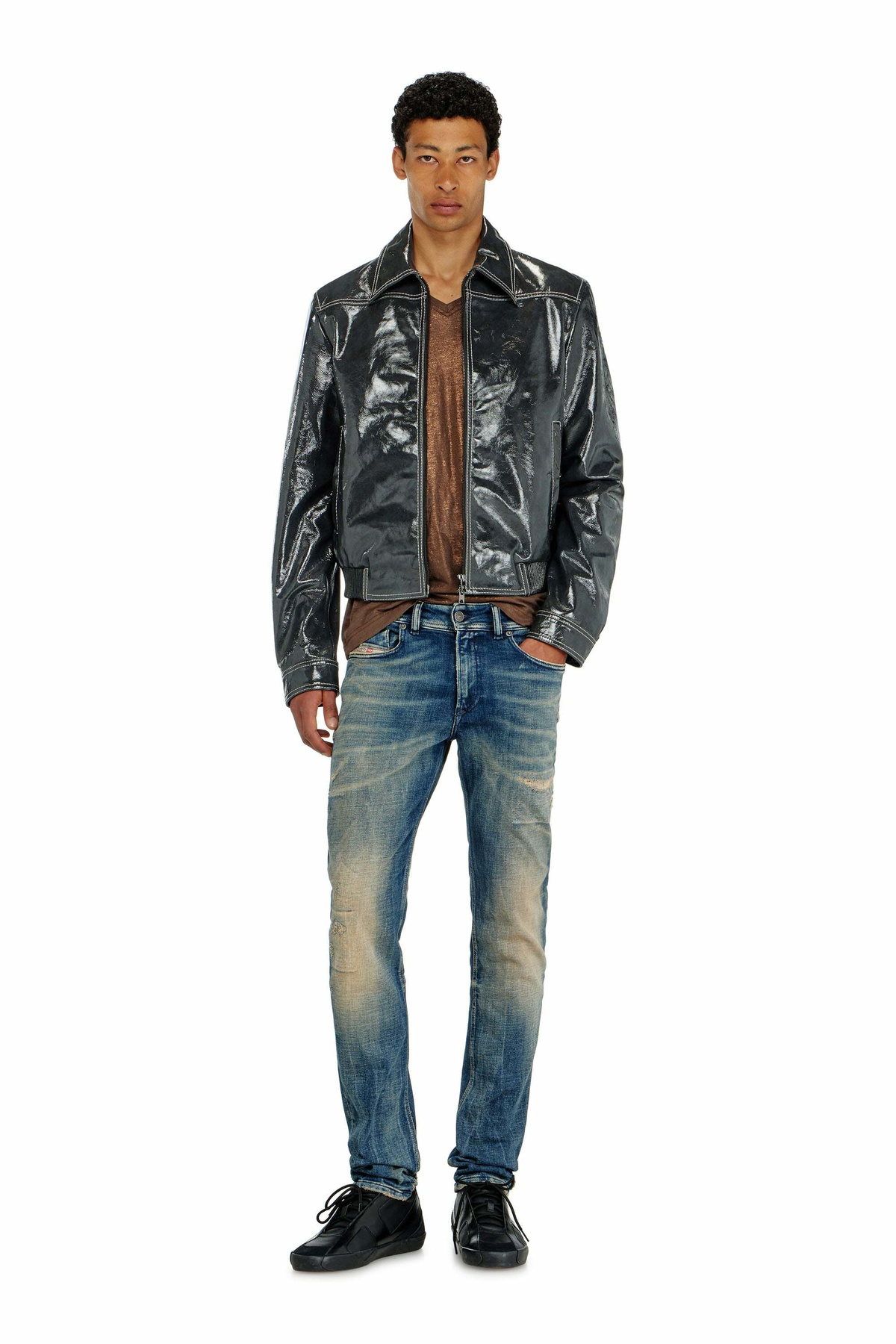 Diesel Patent-leather jacket - Leather jackets Mens in Grey
