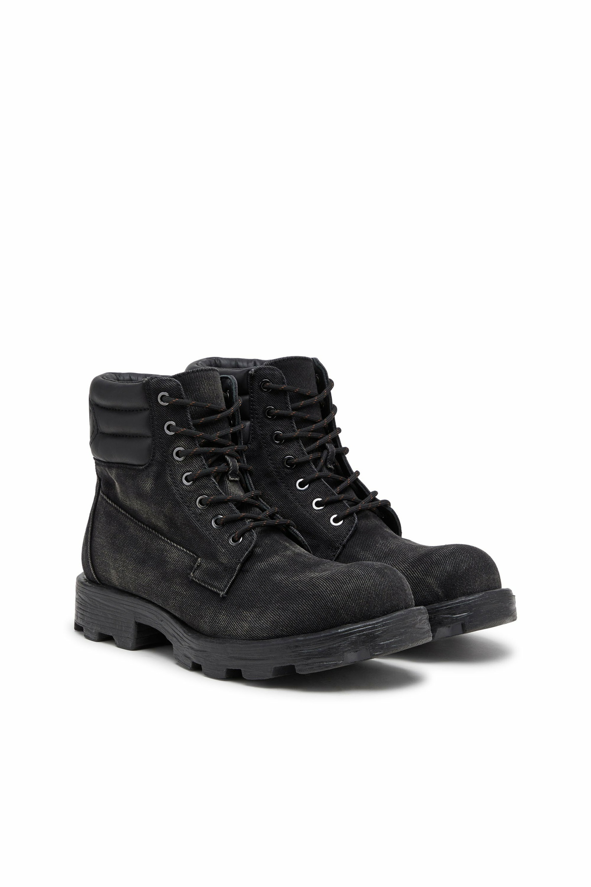 Diesel D-Hammer-Combat boots in denim and leather - Boots Mens in Black