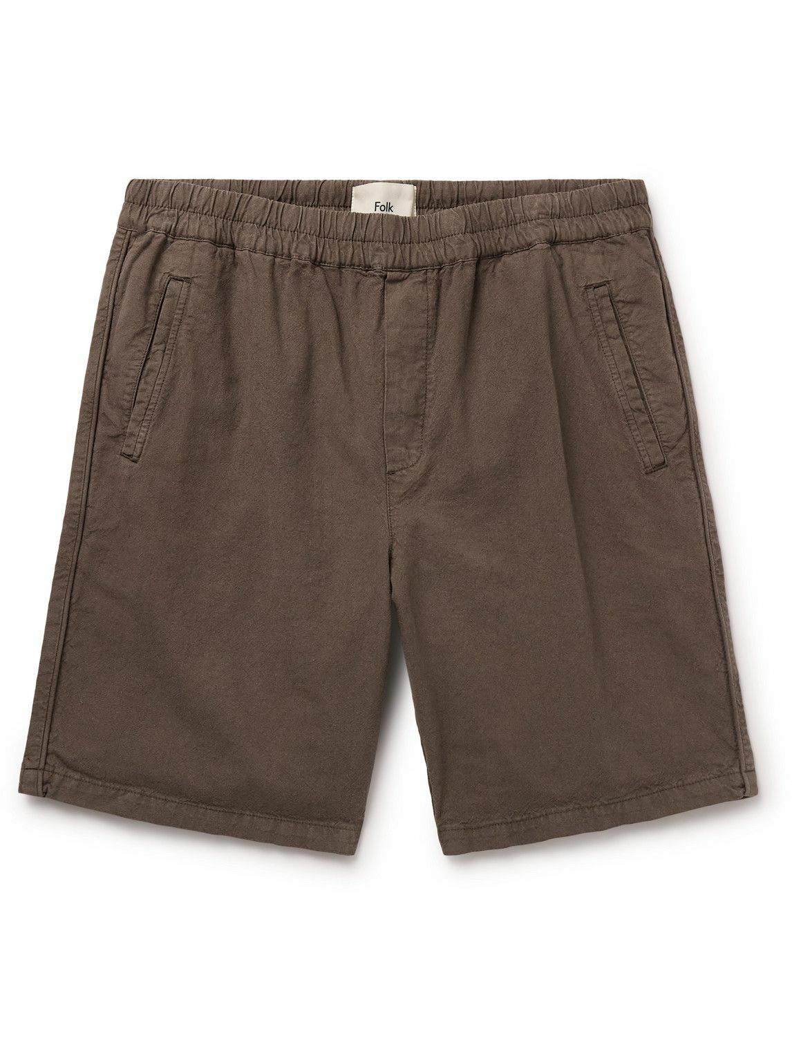 Photo: Folk - Assembly Straight-Leg Linen and Cotton-Blend Shorts - Brown