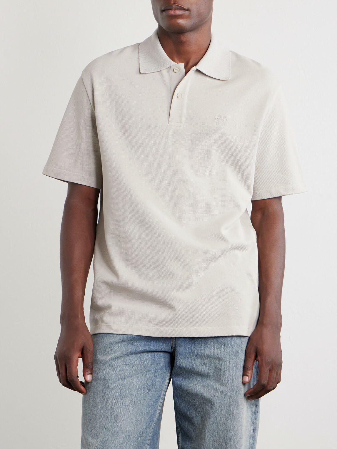 LOEWE - Anagram-Embroidered Cotton-Piqué Polo Shirt - Gray