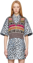 GANNI Green & Pink Wool Mix Knit Vest