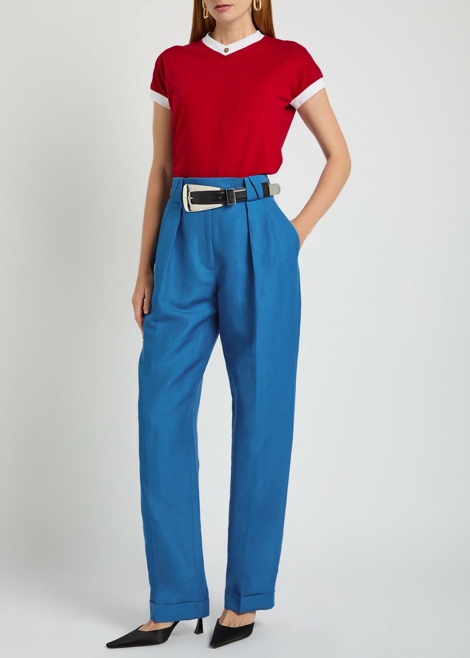 Versace Wool and Linen-blend Trousers Blue