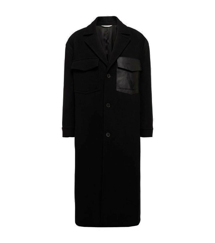 Photo: Valentino Leather-trimmed wool overcoat